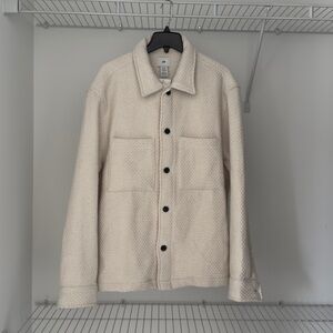 H&M Men's Cream Textured Button-Up Shirt Jacket
